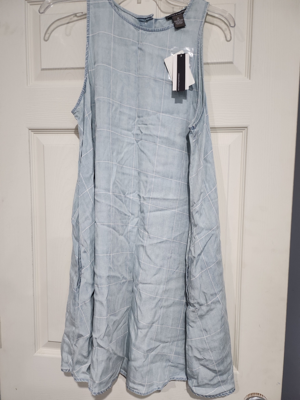 1001. NWT Light Blue Windowpane Sleeveless Dress